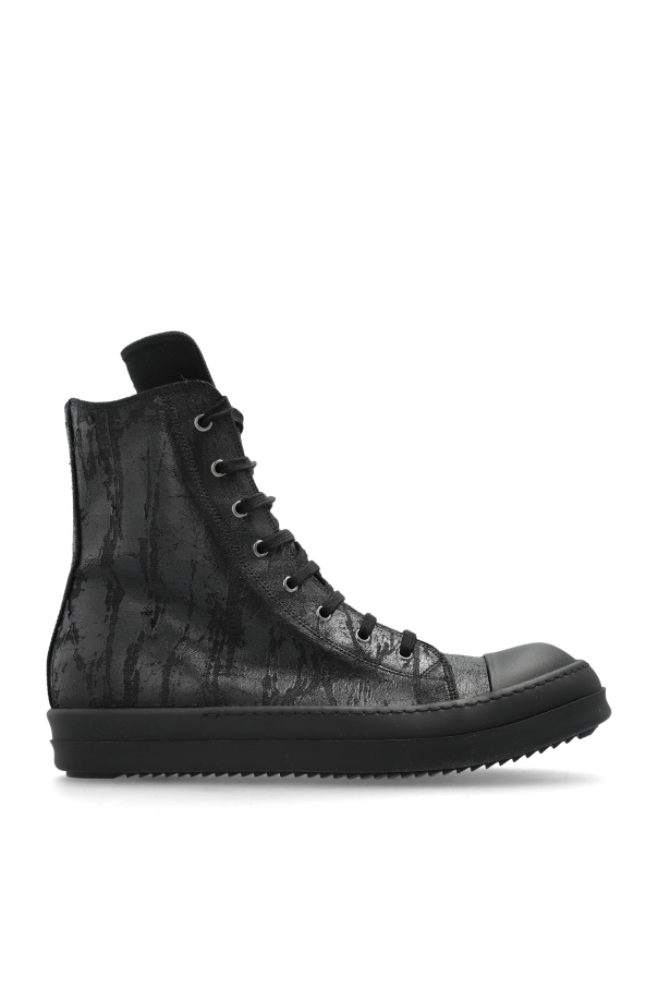 Rick Owens sneakers alta nera con trattamento gommato