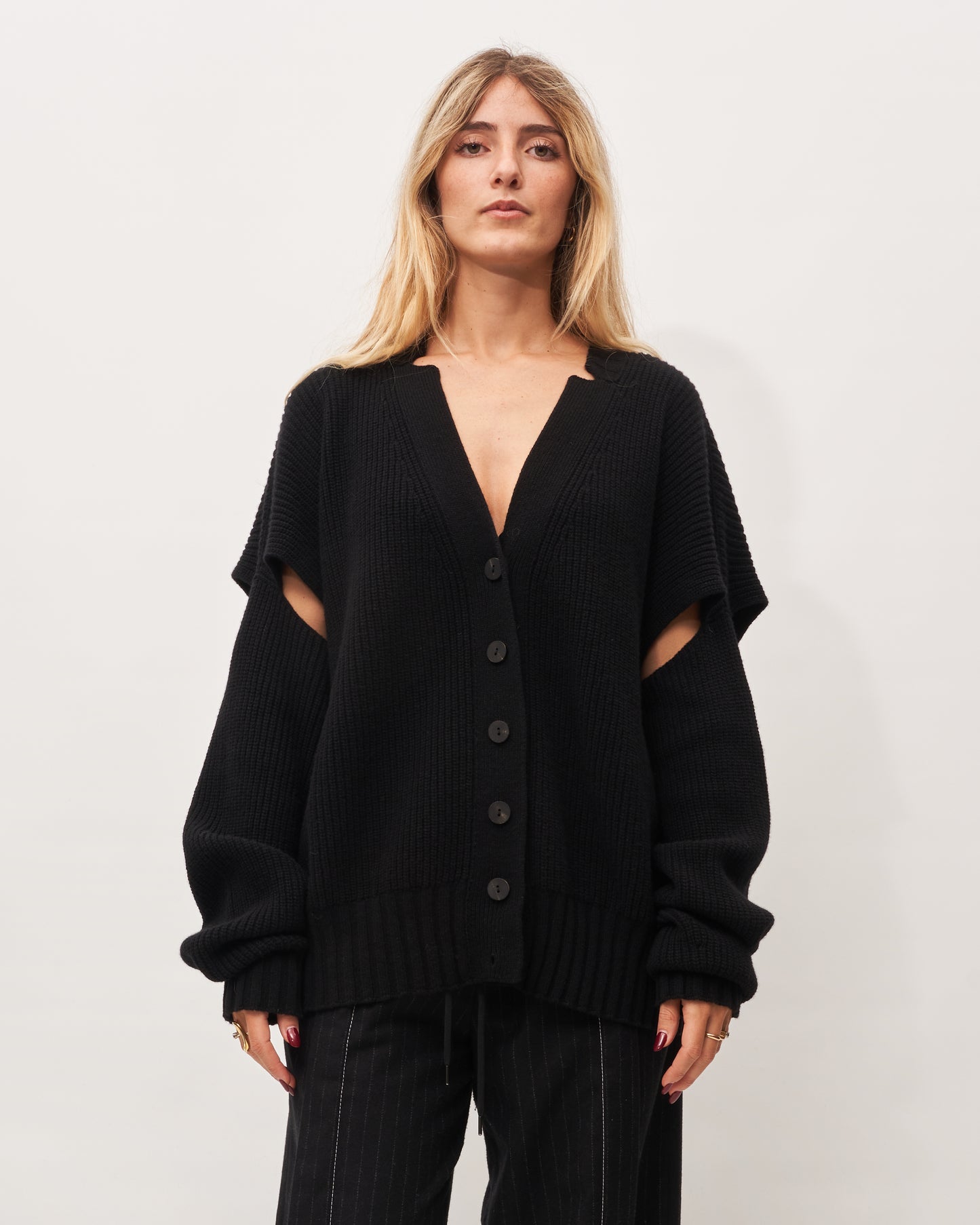 Isabel Benenato cardigan nero a coste