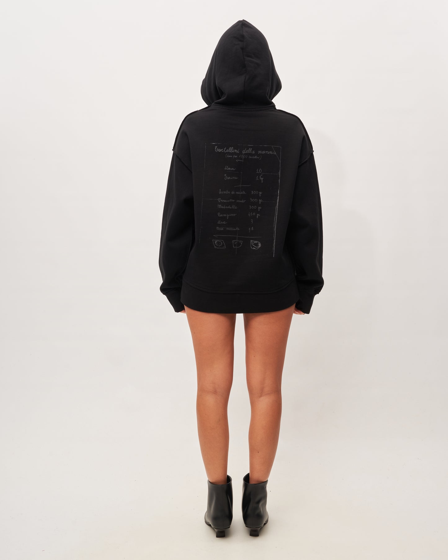 Federico Cina felpa nera artisanal con cappuccio