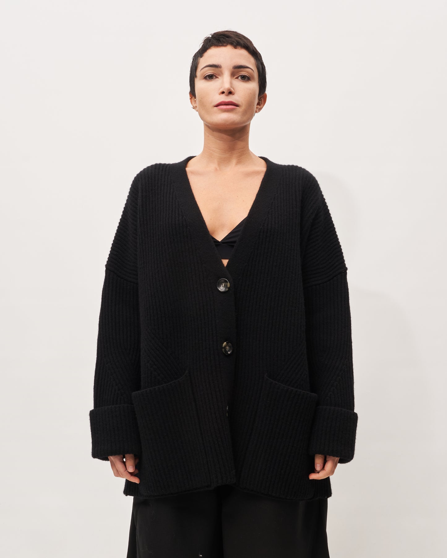 Roberto Collina maxi cardigan nero a coste