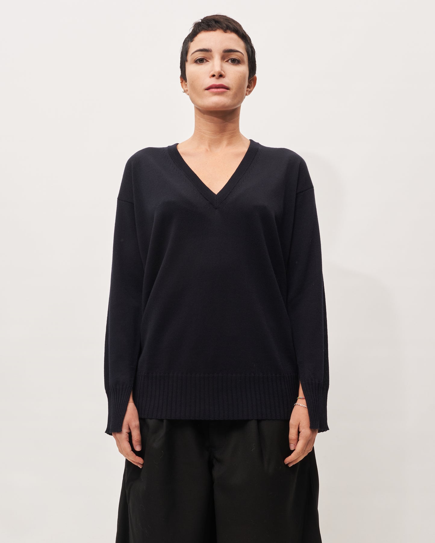 Roberto Collina maglia blu merinos V neck