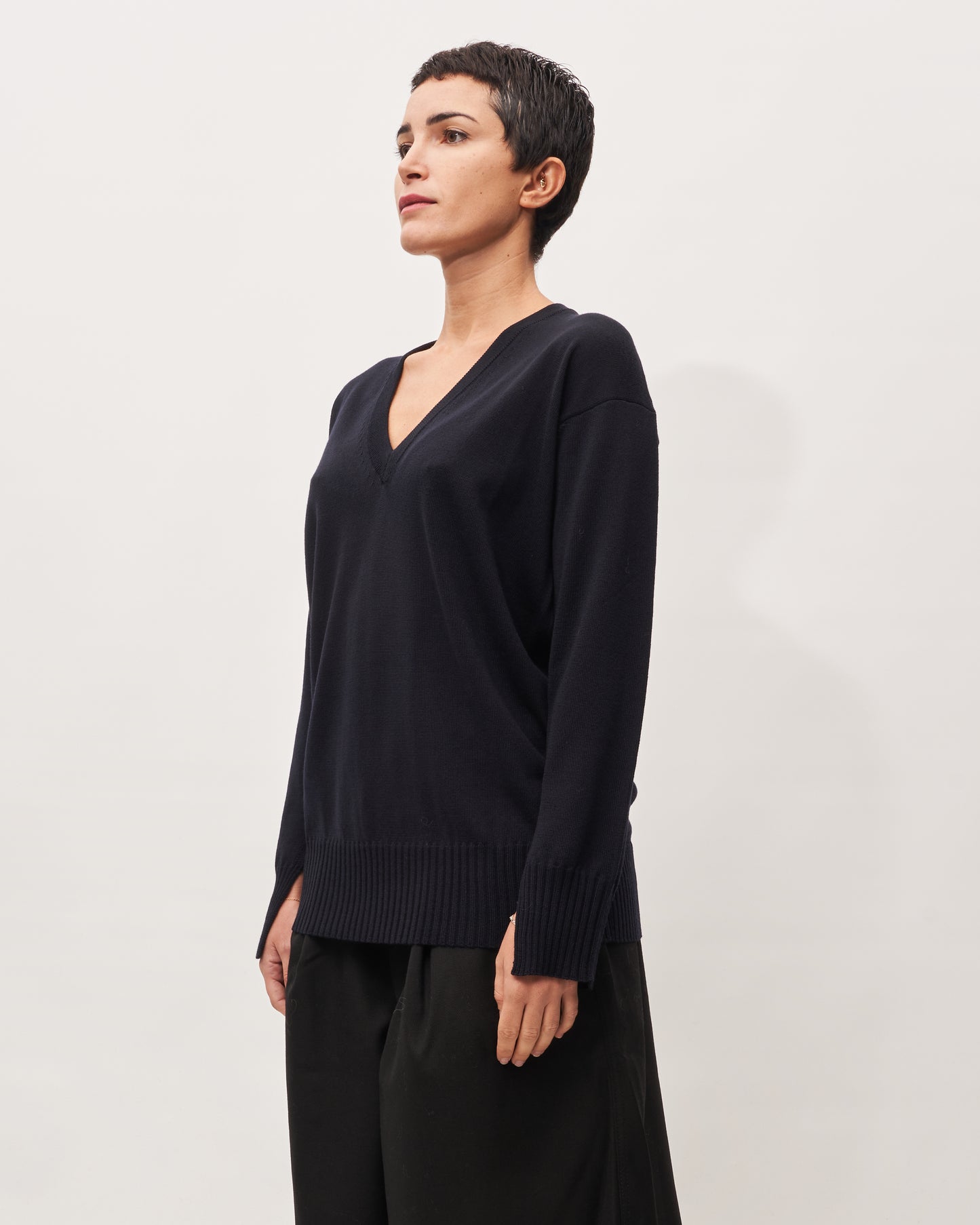 Roberto Collina maglia blu merinos V neck