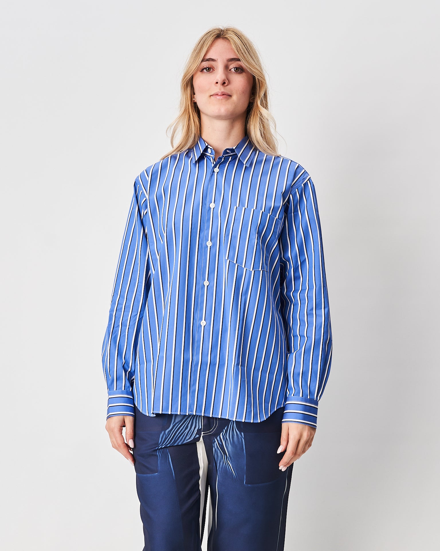 Comme des Garcons camicia a righe base blu