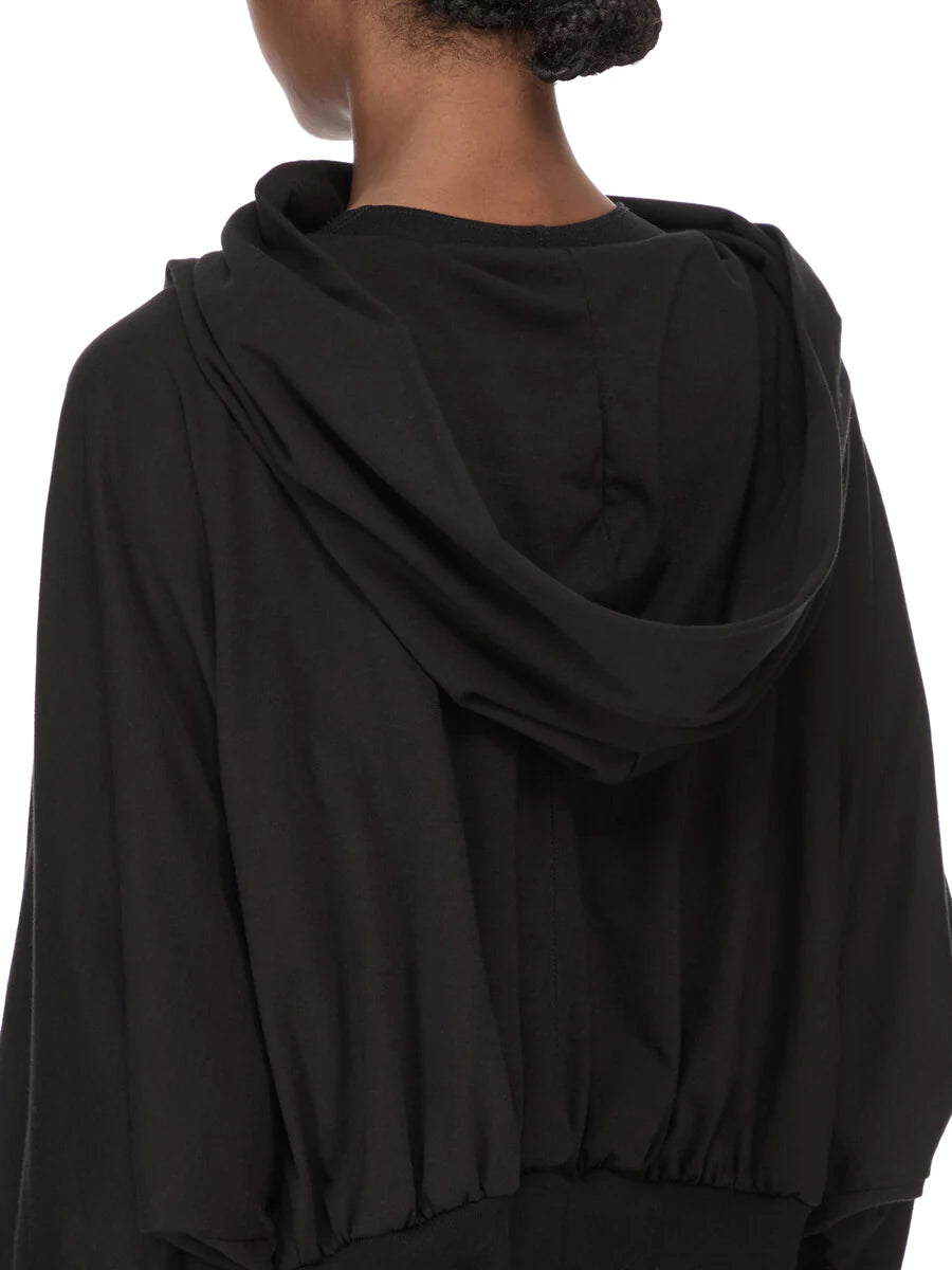 Rick Owens t-shirt cropped maniche lunghe e cappuccio