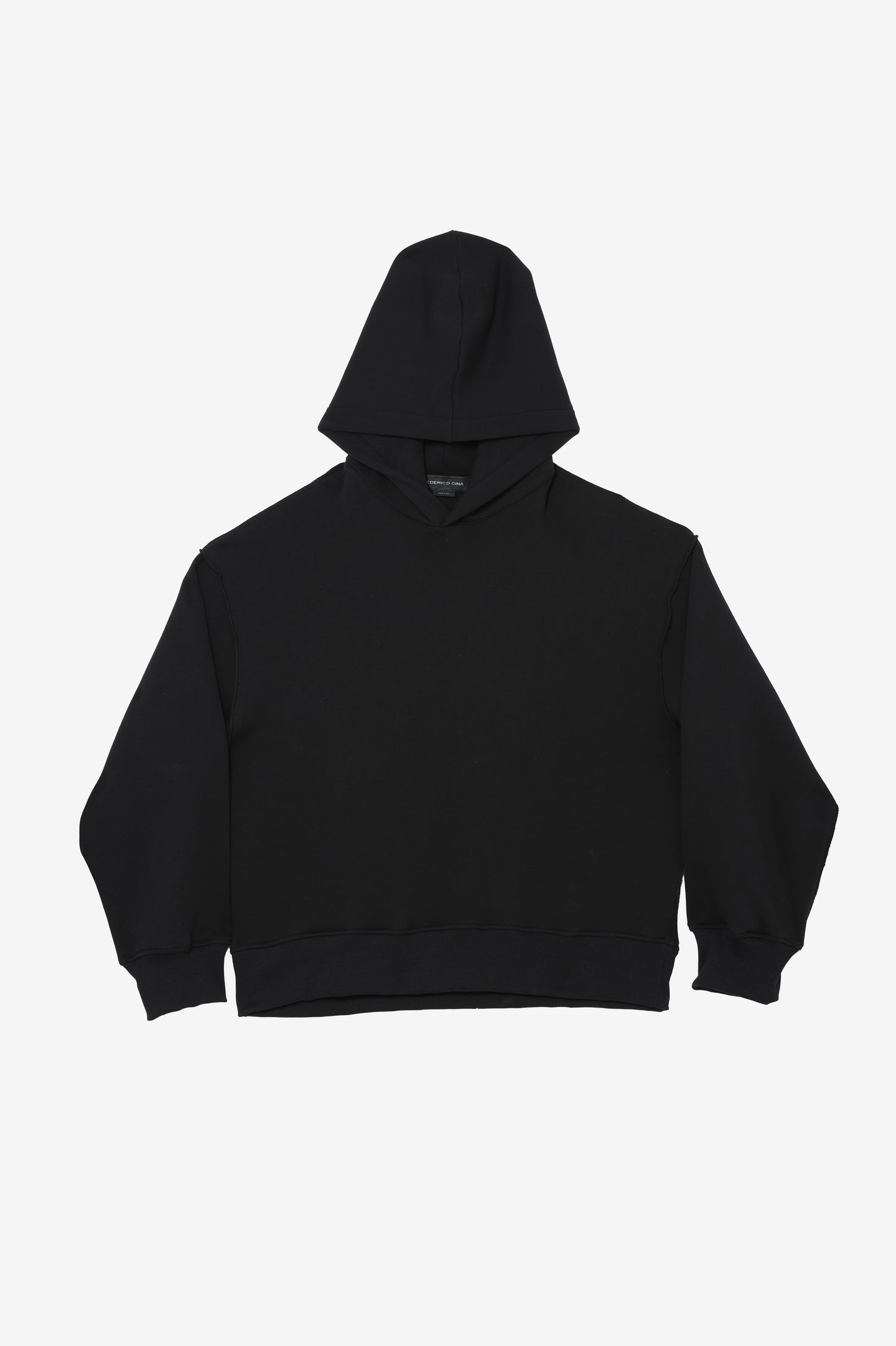 Federico Cina felpa nera artisanal con cappuccio
