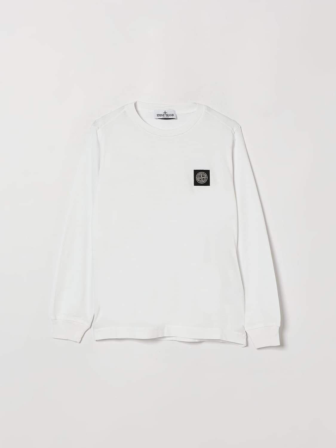 Stone Island T-shirt bianca a manica lunga con badge Compass