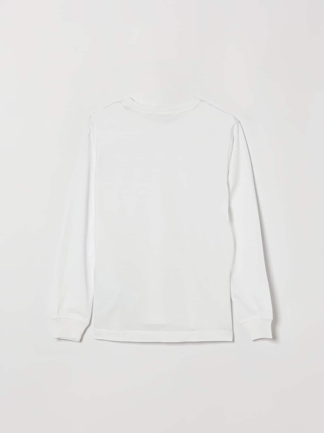 Stone Island T-shirt bianca a manica lunga con badge Compass