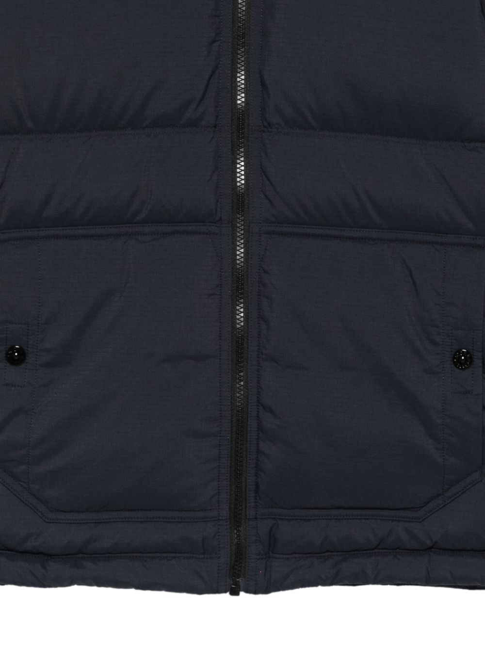 Stone Island Parka piumino blu con cappuccio e badge Compass