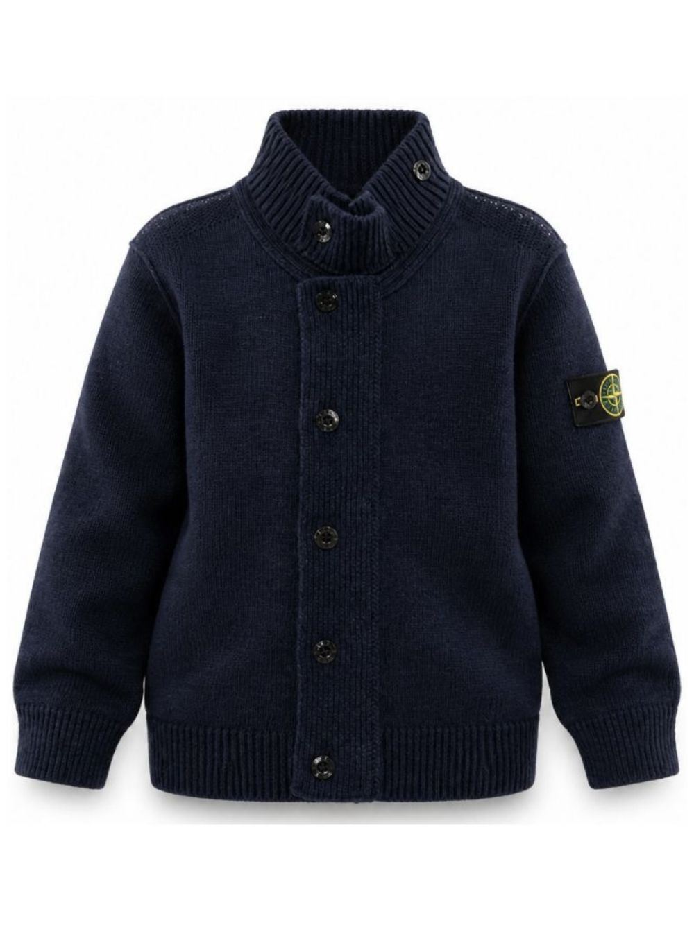 Stone Island Bomber in maglia blu con collo alto e bottoni