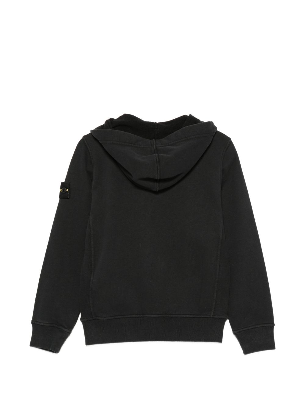 Stone Island Felpa nera con zip, cappuccio e badge Compass
