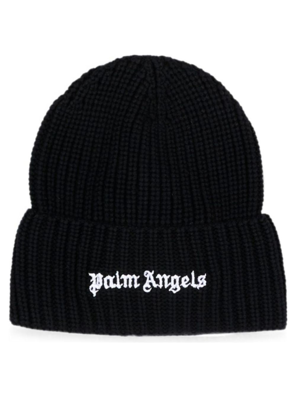 Palm Angels Berretto nero a coste con logo ricamato