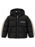 Palm Angels Piumino nero con cappuccio e bande laterali beige