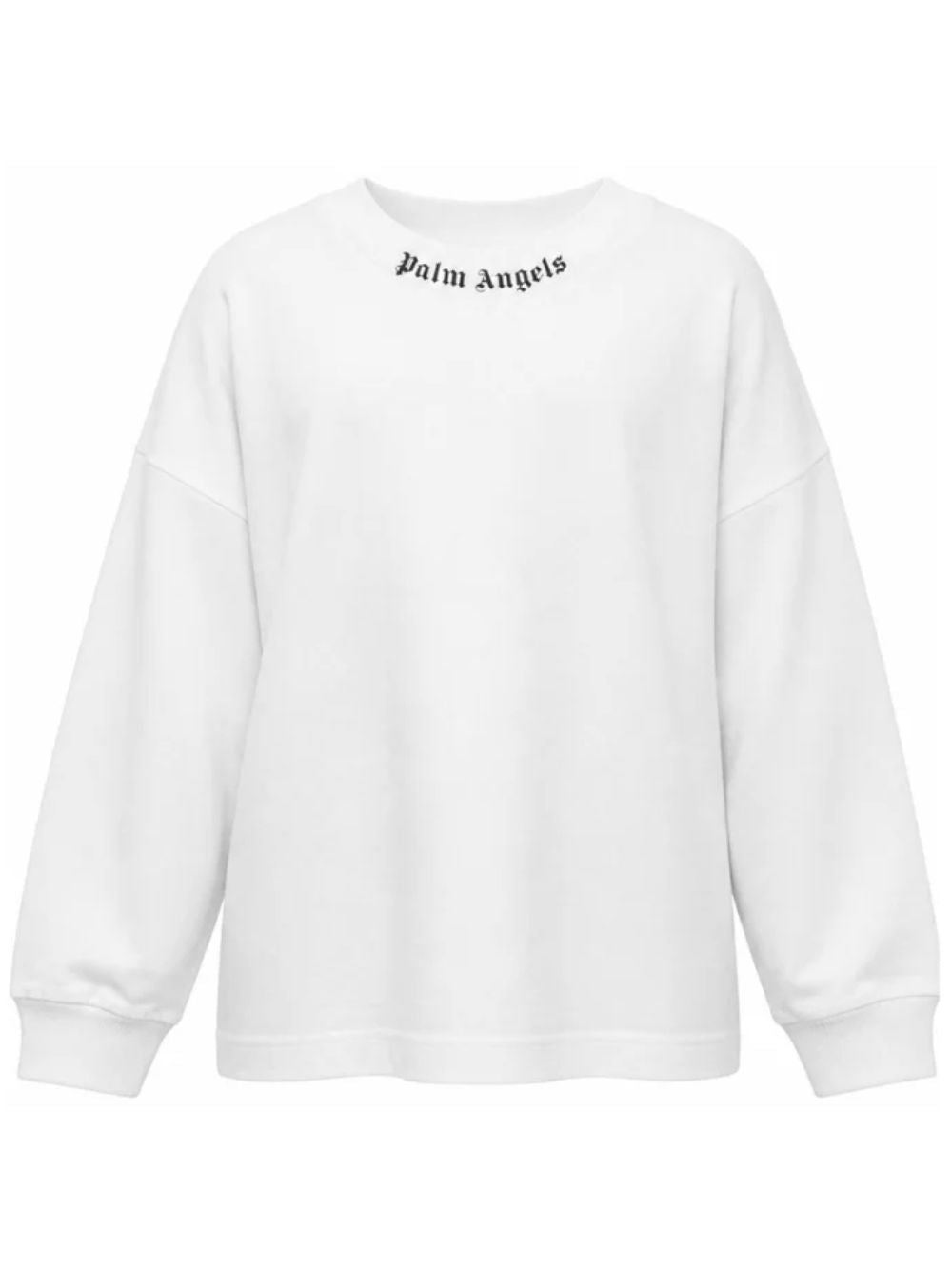Palm Angels T-shirt bianca a maniche lunghe con logo sul collo e sul retro