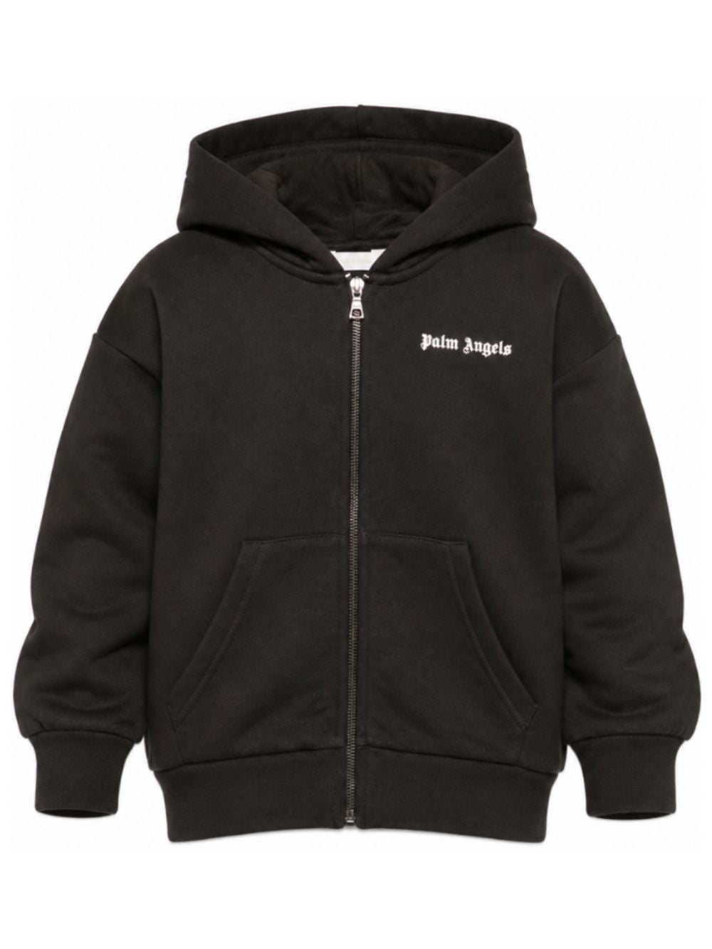 Palm Angels Felpa nera con zip, cappuccio e logo sul retro