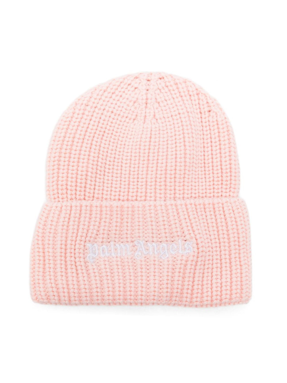 Palm Angels Berretto rosa a coste con logo ricamato