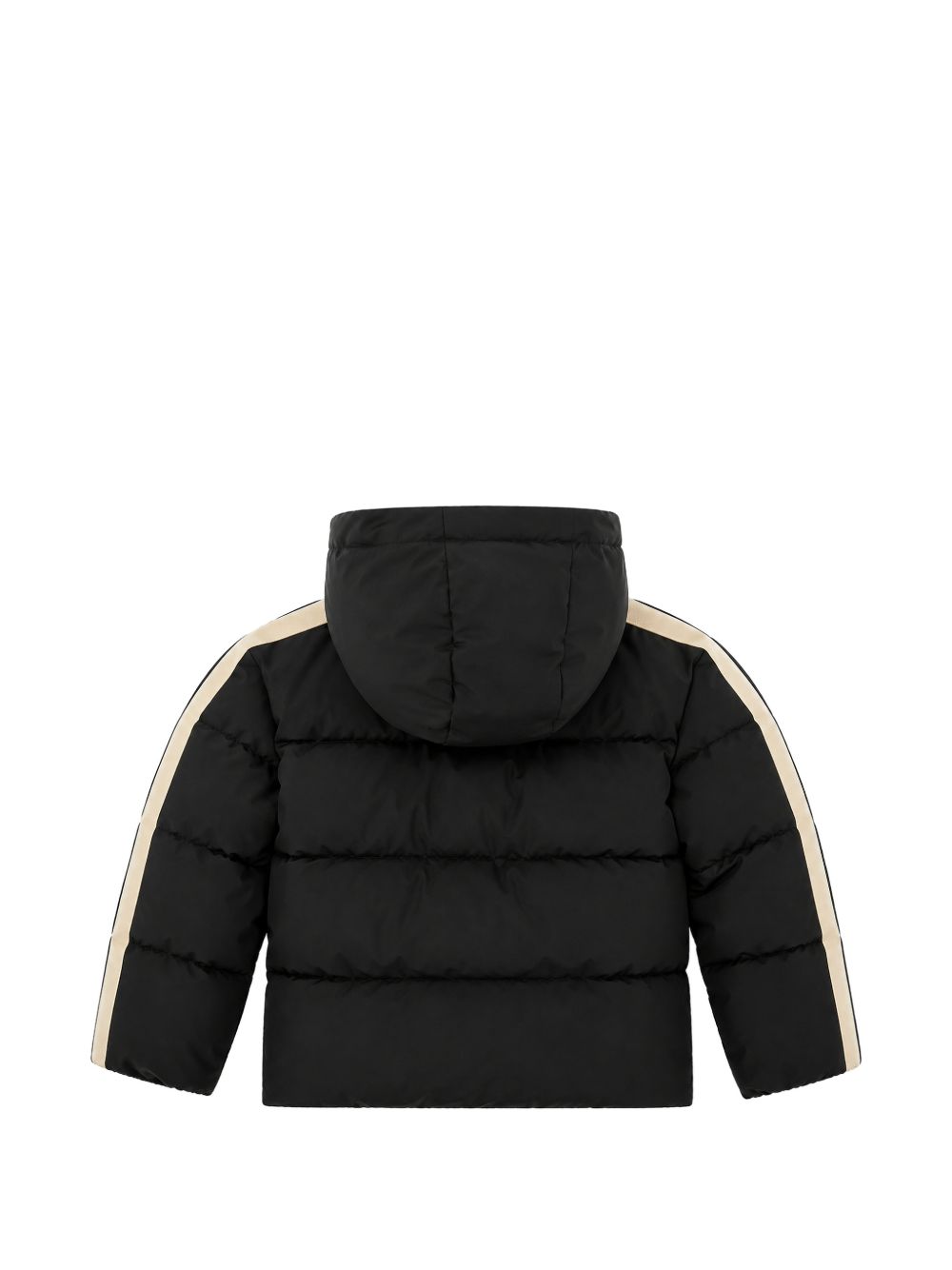 Palm Angels Piumino nero con cappuccio e bande laterali beige