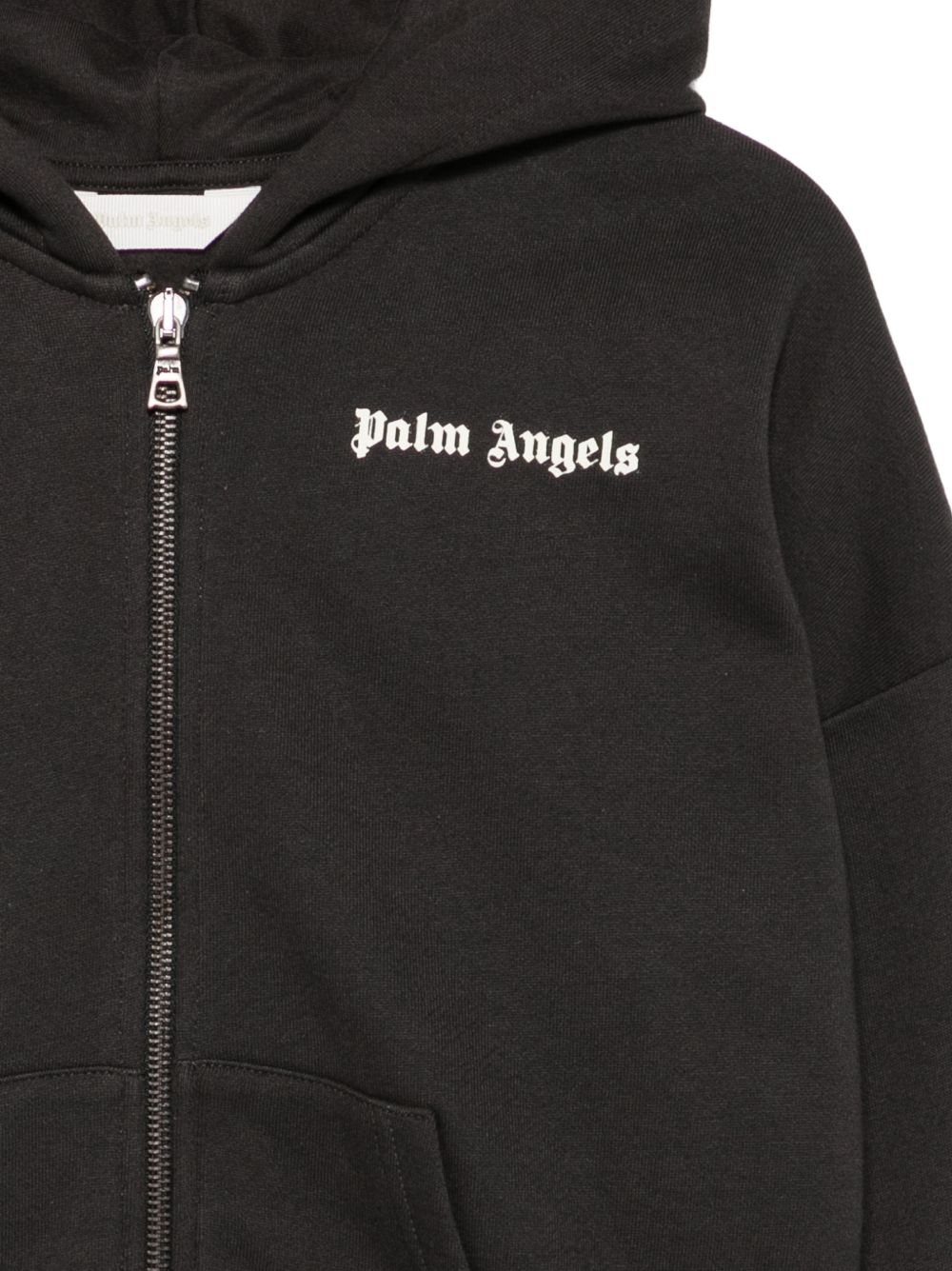 Palm Angels Felpa nera con zip, cappuccio e logo sul retro