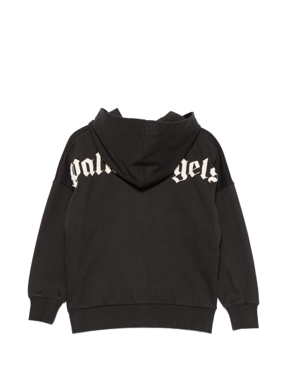Palm Angels Felpa nera con zip, cappuccio e logo sul retro