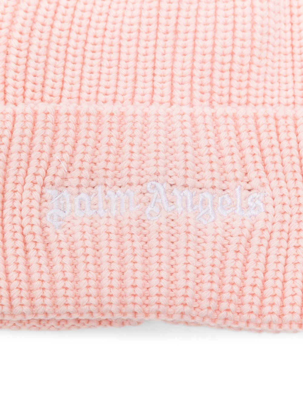 Palm Angels Berretto rosa a coste con logo ricamato