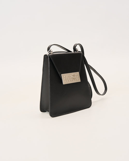 MM6 Margiela black shoulder bag with satin metal logo