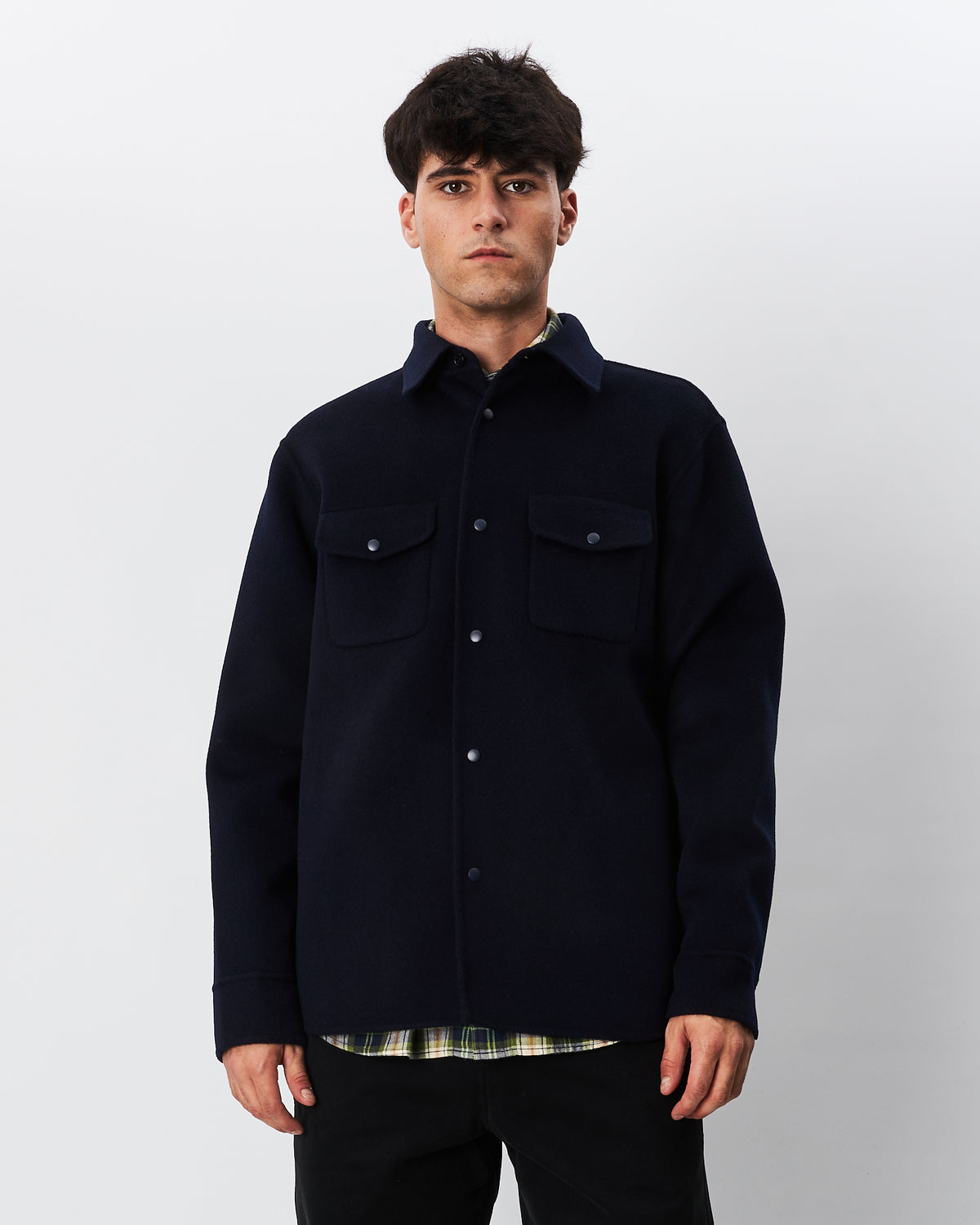 Aspesi giacca camicia blu in panno di lana