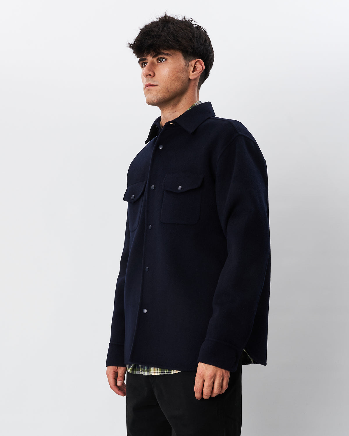 Aspesi giacca camicia blu in panno di lana