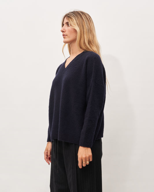 Avant Toi maglia blu V neck effetto nuvola