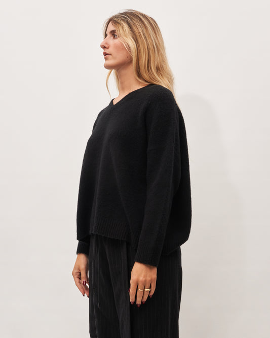 Avant Toi maglia nera V neck effetto nuvola