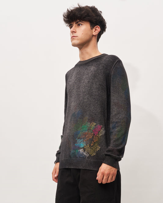 Avant Toi maglia nera con effetto sfumato con ricamo e dipinto