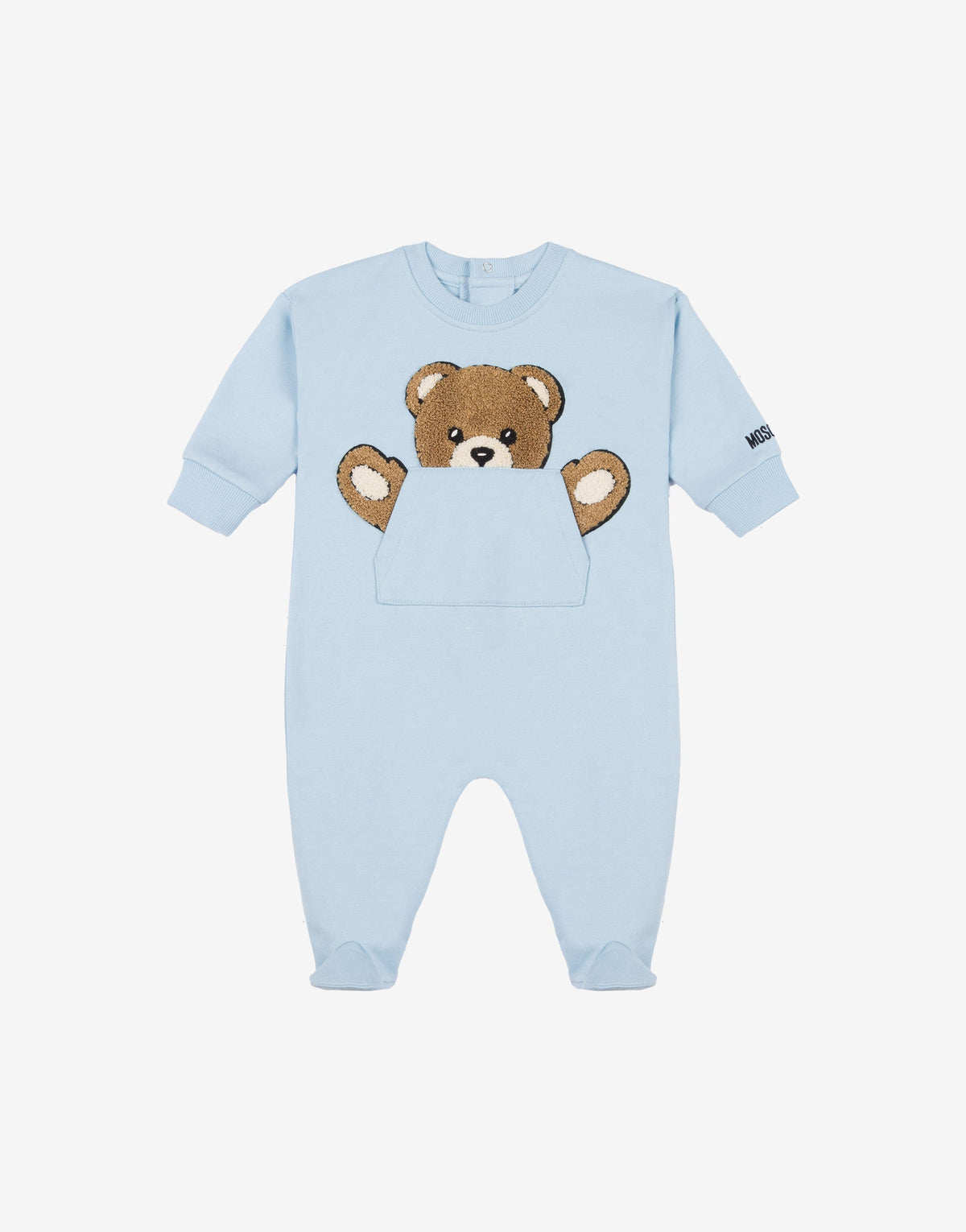 MOSCHINO Tutina azzurra con Teddy Bear nel taschino