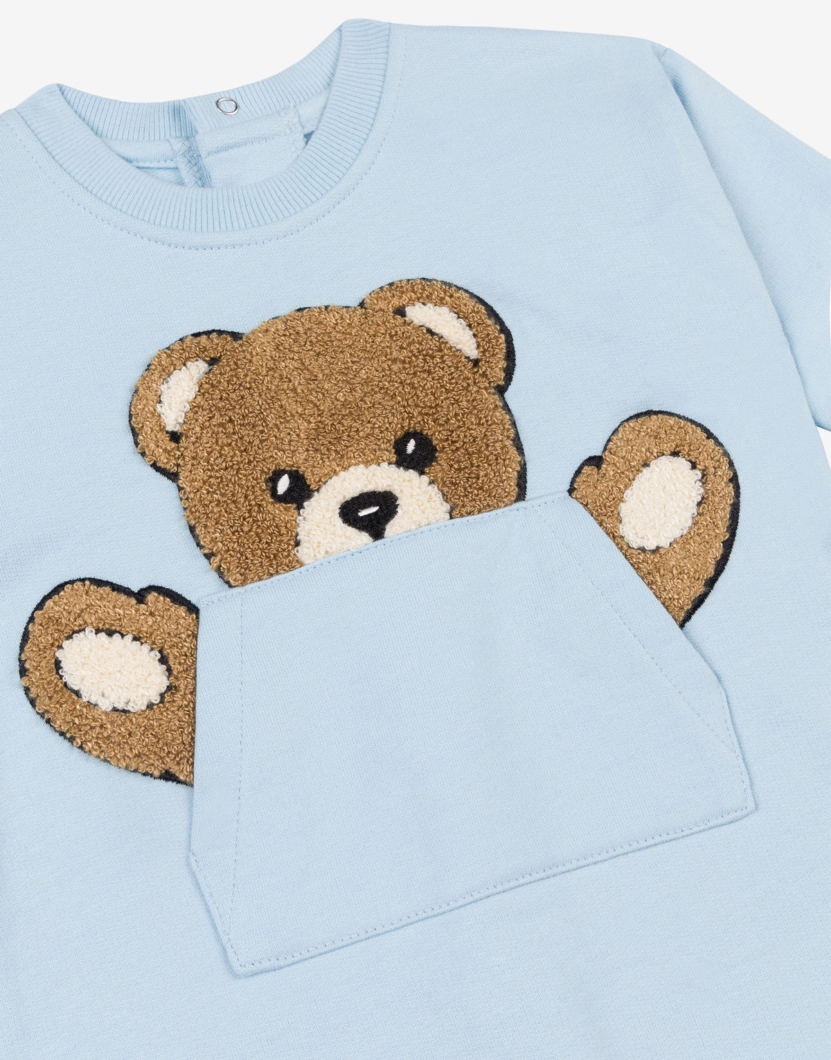 MOSCHINO Tutina azzurra con Teddy Bear nel taschino