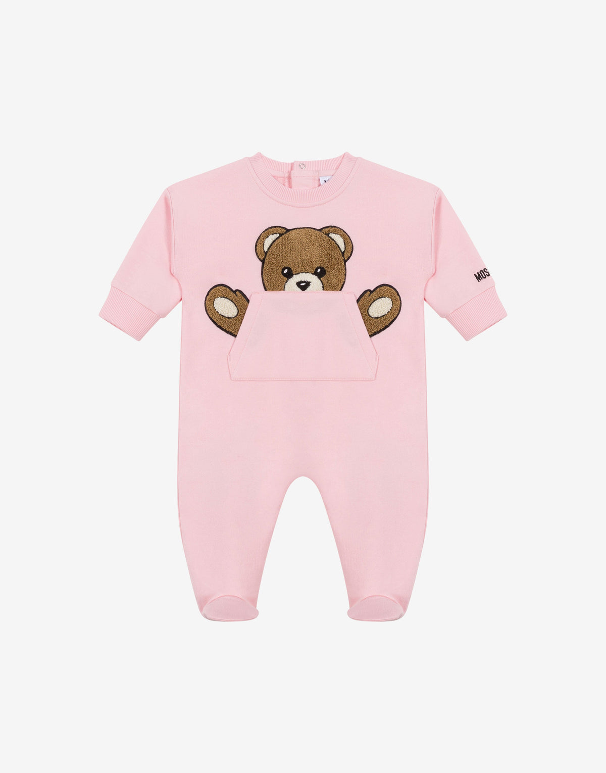 MOSCHINO Tutina rosa con Teddy Bear nel taschino