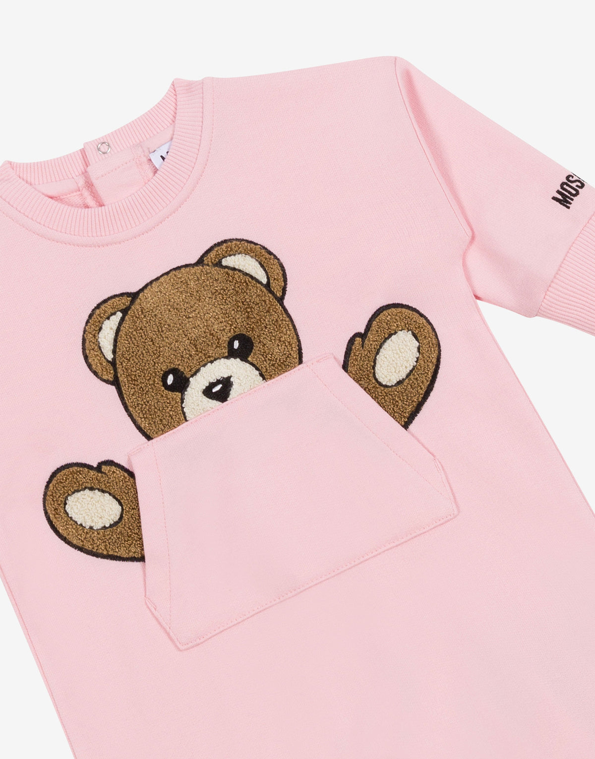 MOSCHINO Tutina rosa con Teddy Bear nel taschino