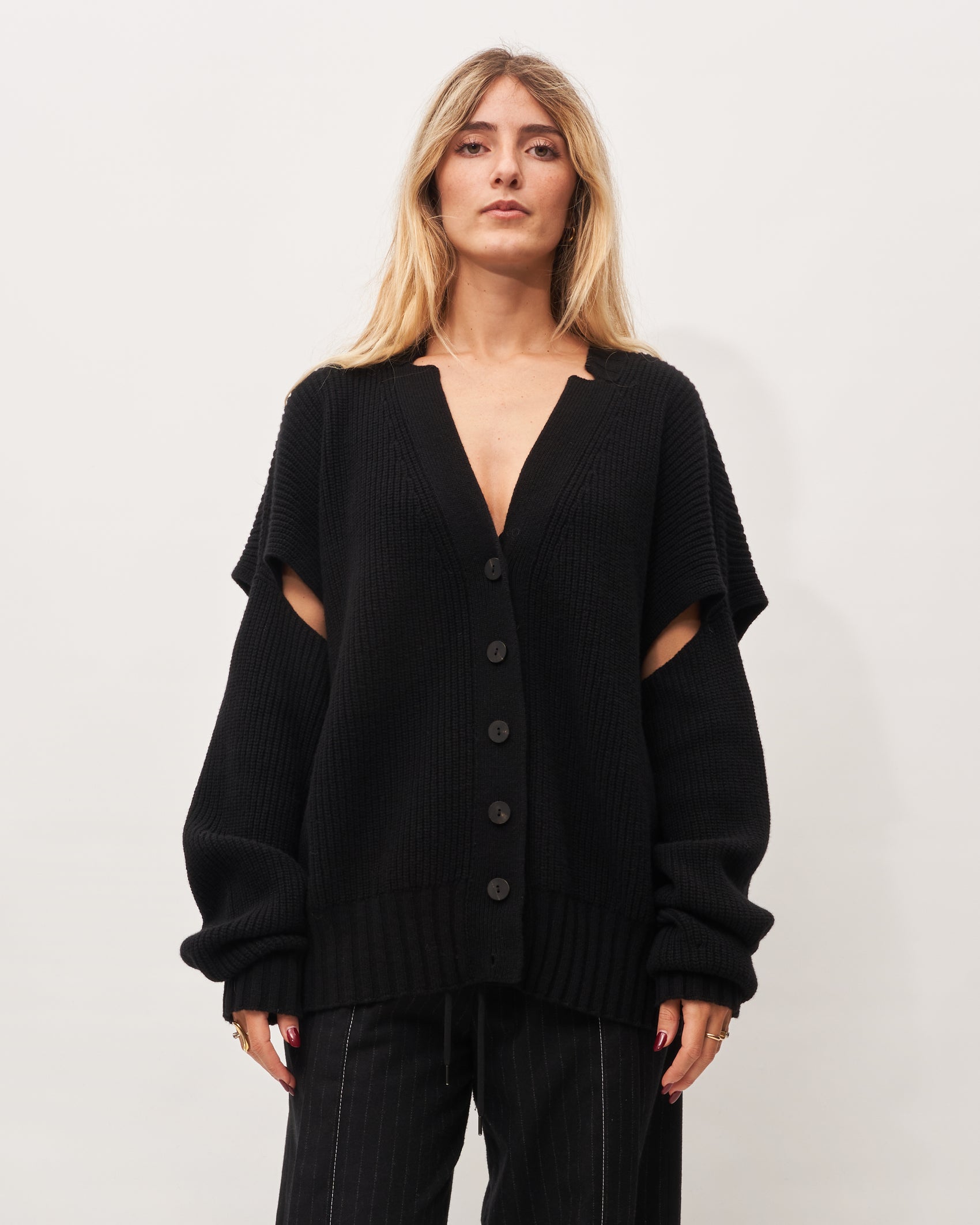Isabel Benenato cardigan nero a coste
