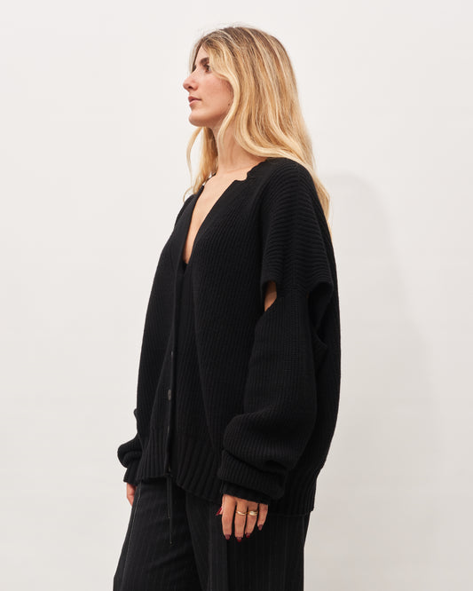 Isabel Benenato cardigan nero a coste
