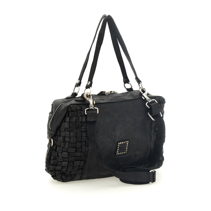 Campomaggi multi-pocket bag with studs and twist lock closure