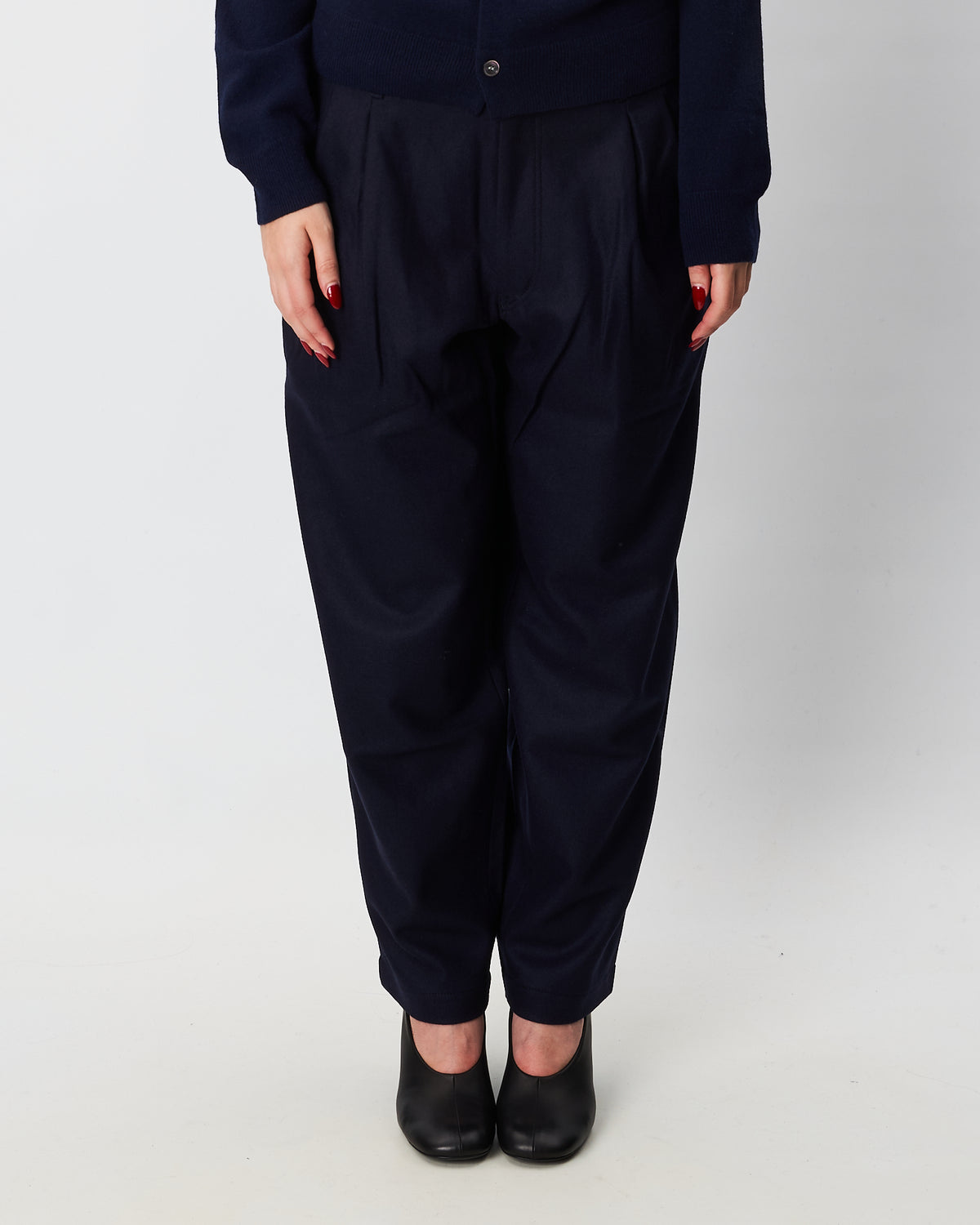 Comme des Garçons pantaloni donna blu in panno di lana