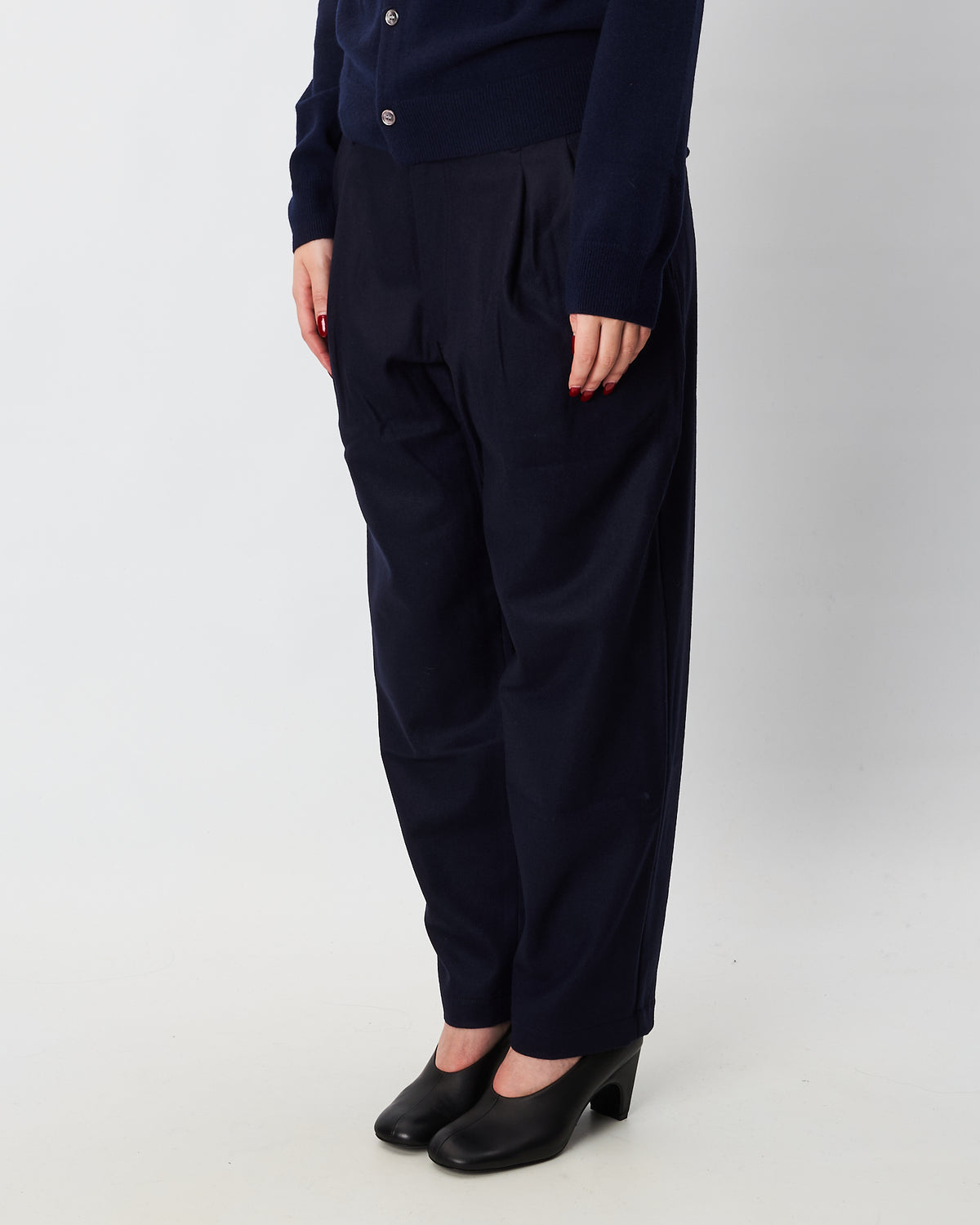 Comme des Garçons pantaloni donna blu in panno di lana