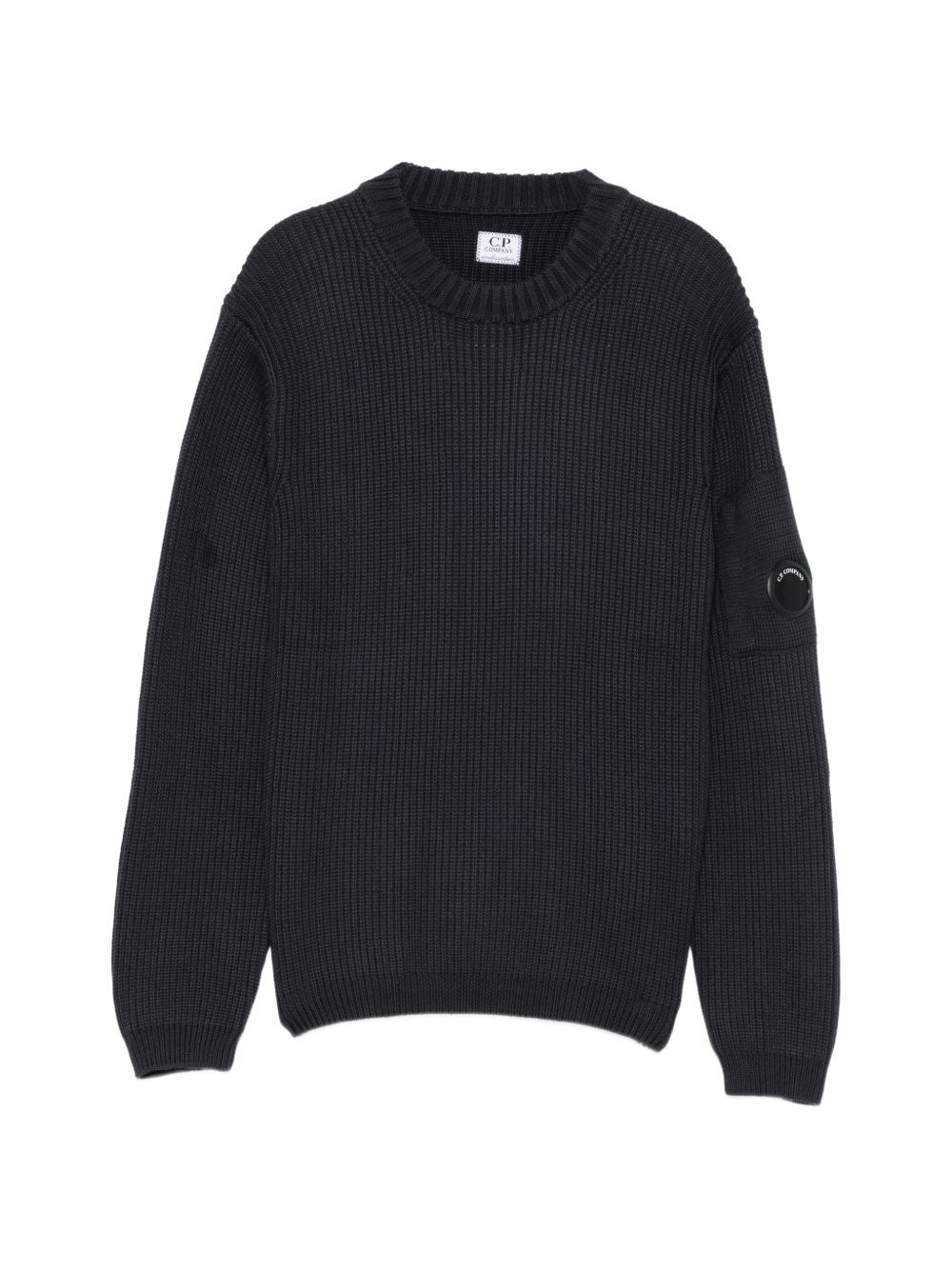 CP Company Maglione girocollo blu a coste con lente