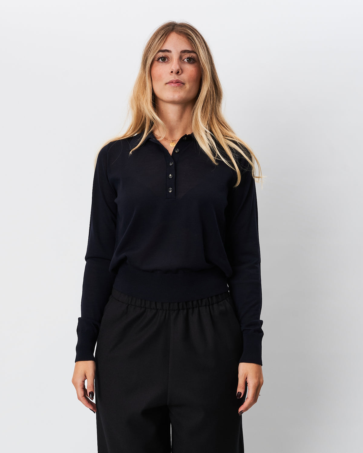 Roberto Collina polo in lana sottile  blu notte