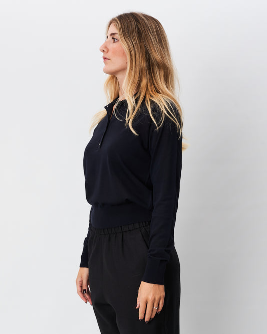 Roberto Collina polo in lana sottile  blu notte