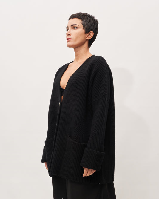 Roberto Collina maxi cardigan nero a coste