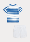 Polo Ralph Lauren completo t-shirt a righe e bermuda bianchi