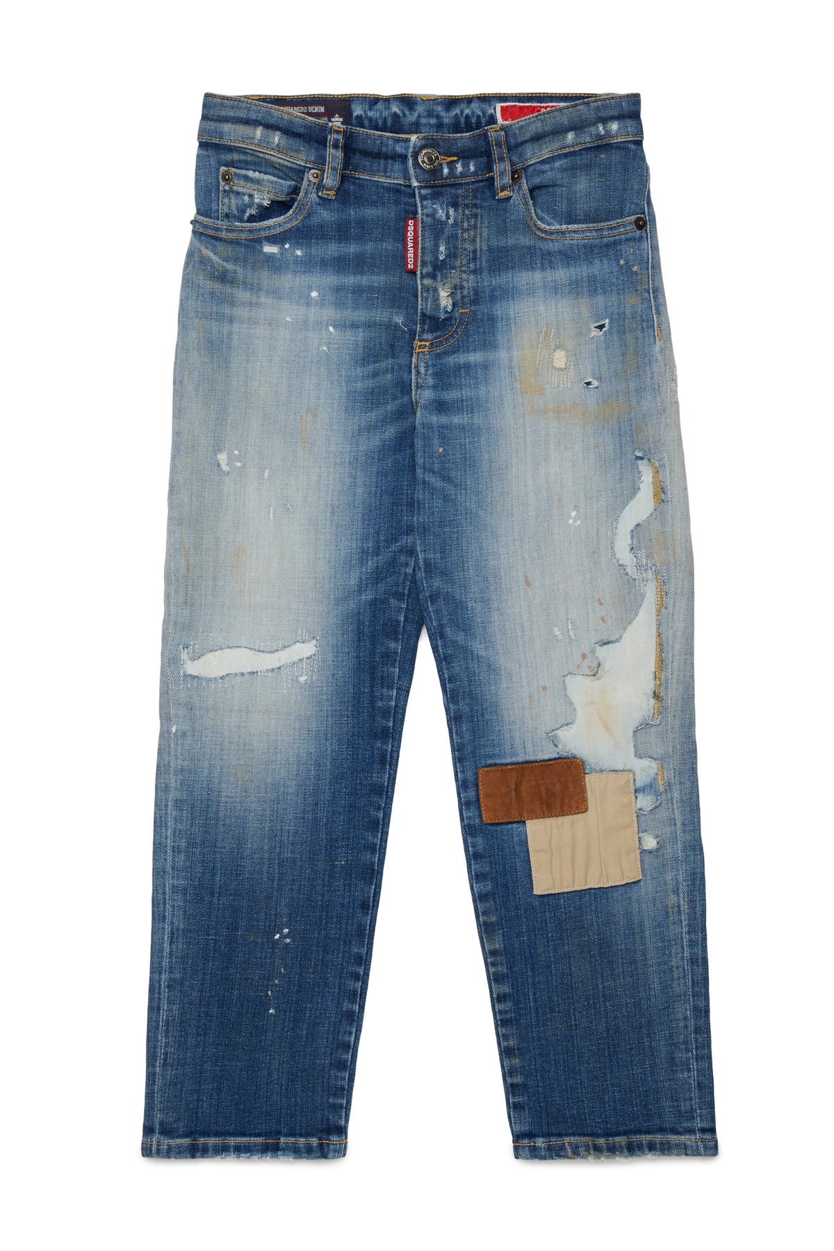 DSQUARED2 Jeans dritti lavaggio chiaro con patch