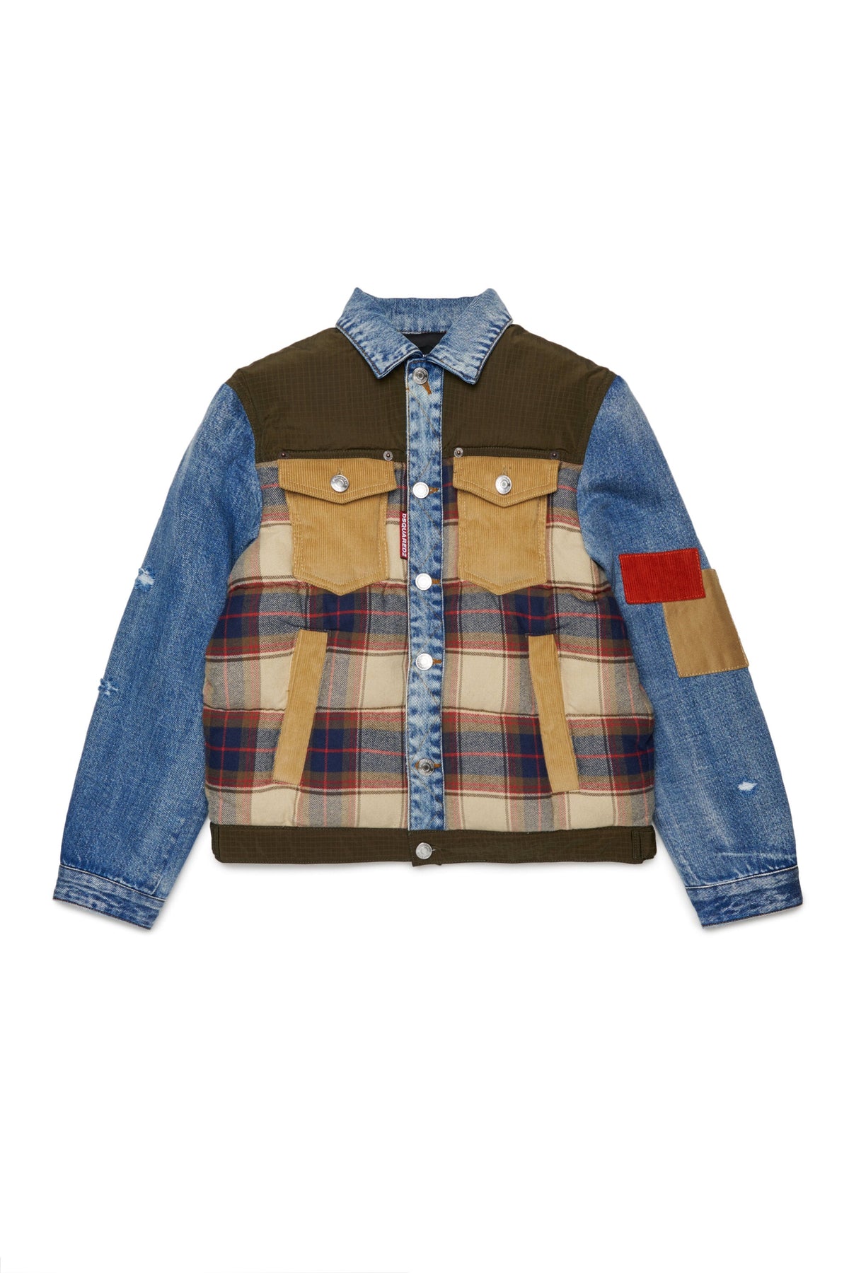 DSQUARED2 Giacca imbottita patchwork denim e scozzese