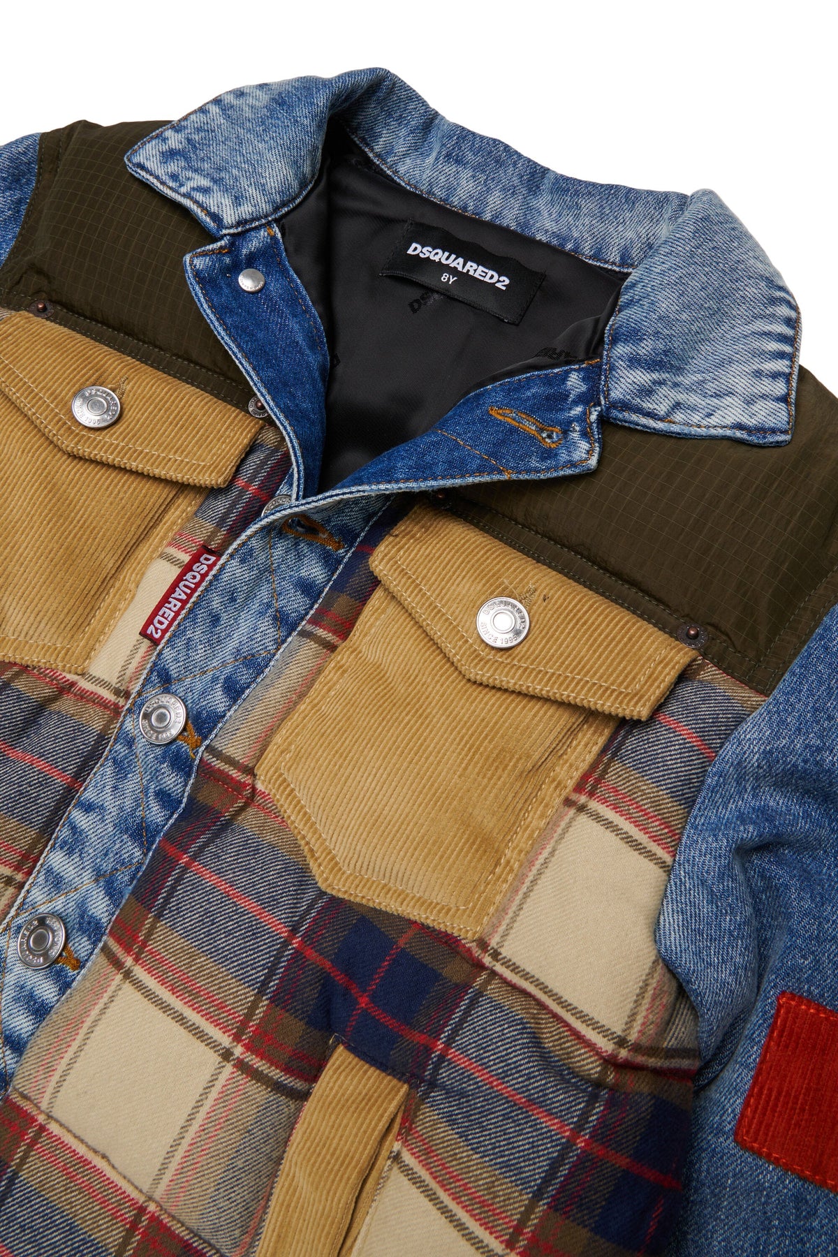 DSQUARED2 Giacca imbottita patchwork denim e scozzese