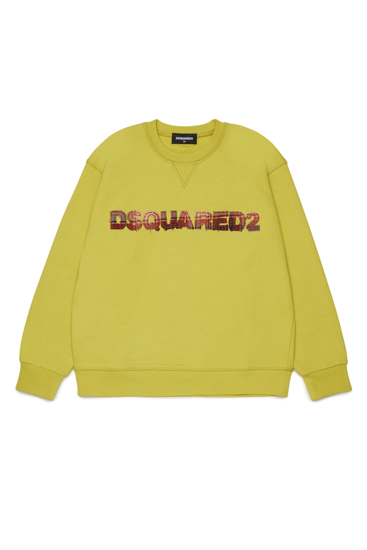 DSQUARED2 Felpa girocollo lime con logo scozzese