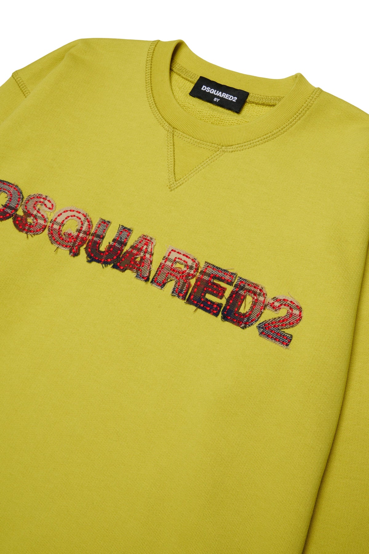 DSQUARED2 Felpa girocollo lime con logo scozzese