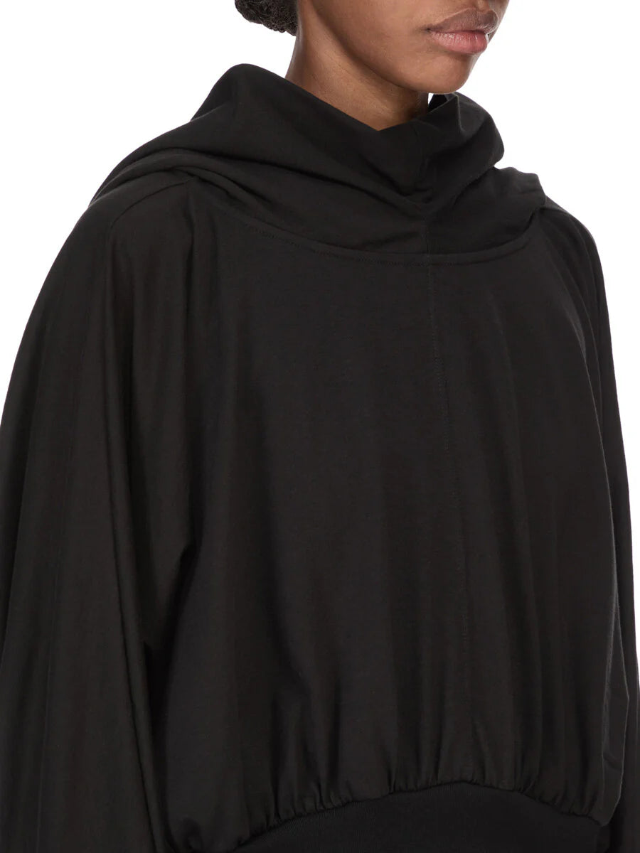 Rick Owens t-shirt cropped maniche lunghe e cappuccio