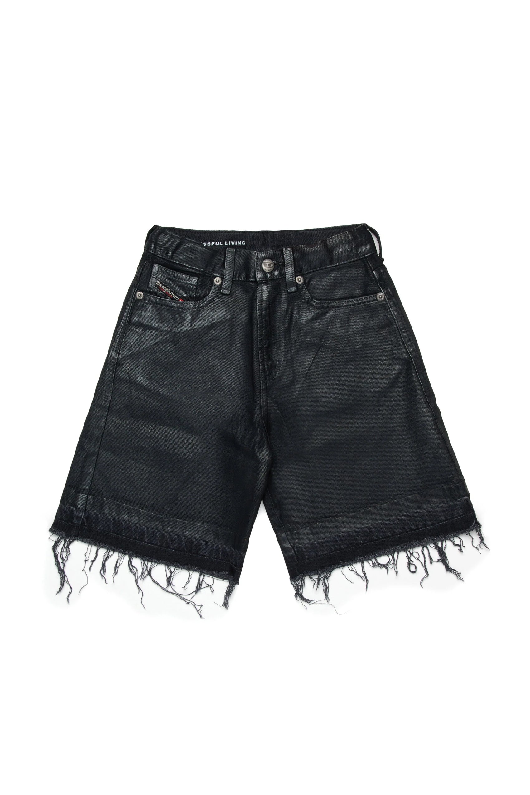 DIESEL Shorts in denim nero con orlo a taglio vivo